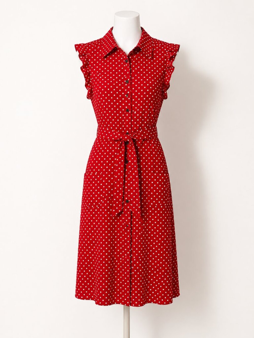 Monteau Los Angeles Button Front Dress Size Small Red & White EUC